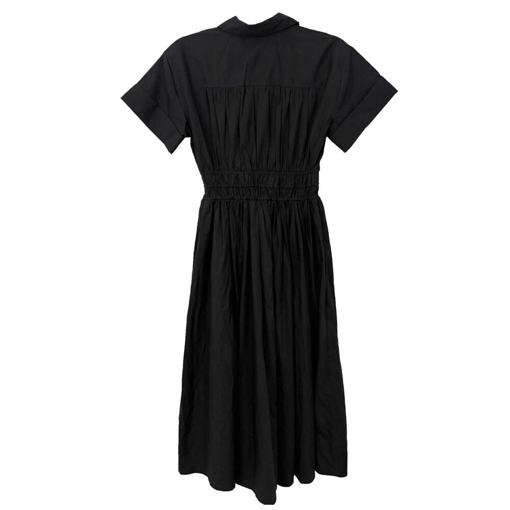 J.CREW Elena Shirt-Dress Cotton Poplin 00P Black Elastic Waist Fit Flare NWT B97 - Picture 3 of 6
